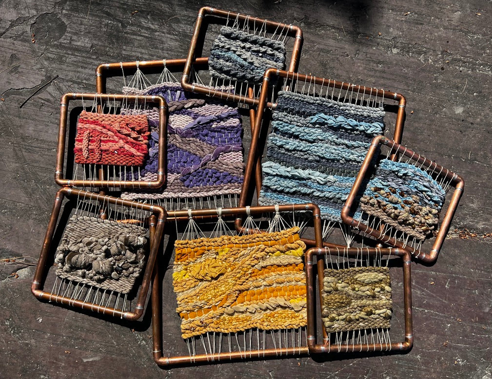 Naturally Dyed 'Twister' Woven Wall Hanging in Copper Frame with Sodalite